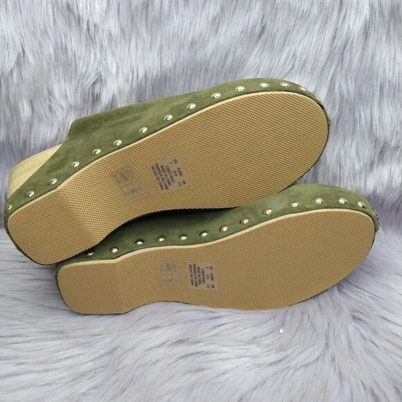 NEW Anthropologie Kelsi Dagger Brooklyn Journal Suede Platform Clogs Sz 7 Green