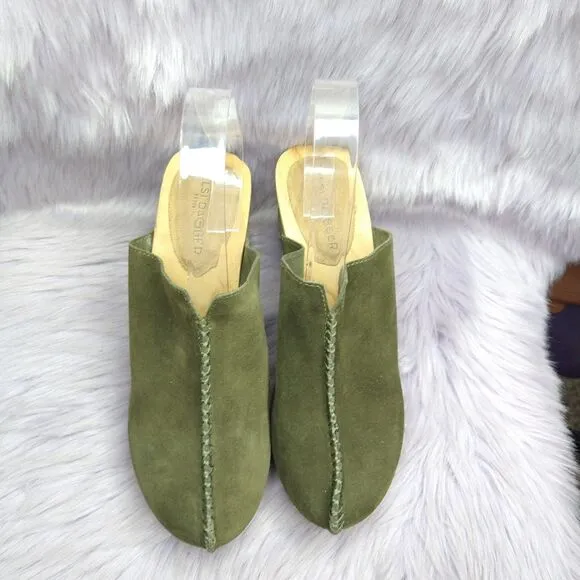 NEW Anthropologie Kelsi Dagger Brooklyn Journal Suede Platform Clogs Sz 7 Green