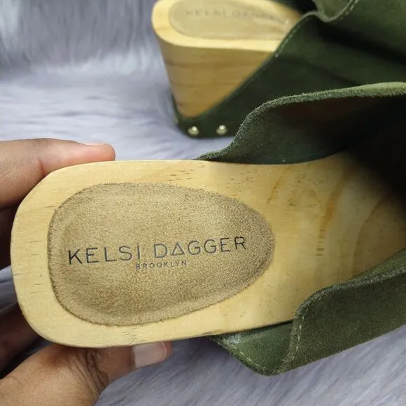 NEW Anthropologie Kelsi Dagger Brooklyn Journal Suede Platform Clogs Sz 7 Green