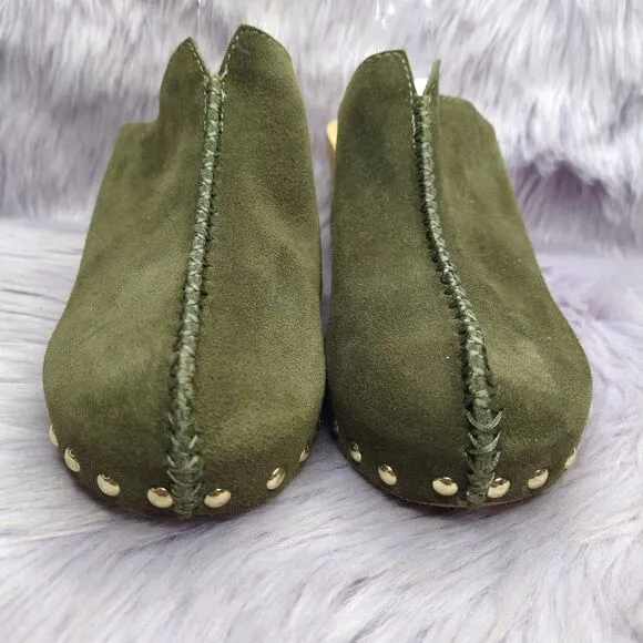 NEW Anthropologie Kelsi Dagger Brooklyn Journal Suede Platform Clogs Sz 7 Green