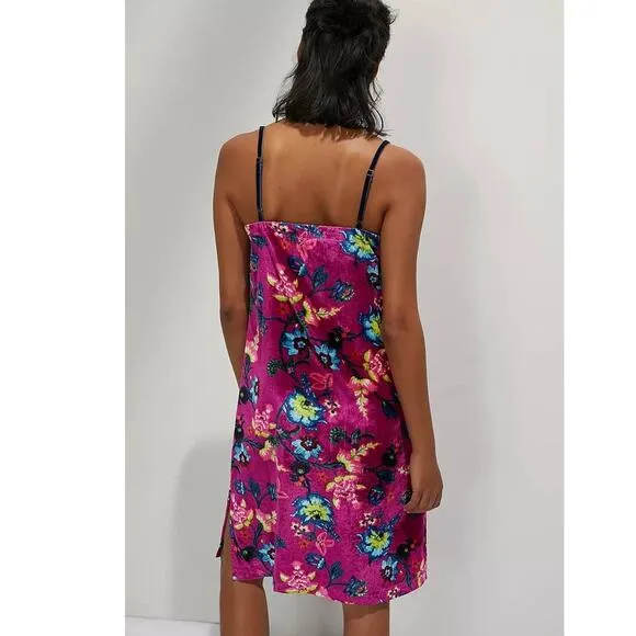 New Anthropologie Shania Floral Velvet Slip Mini Dress LOUNGE $138 XS Violet
