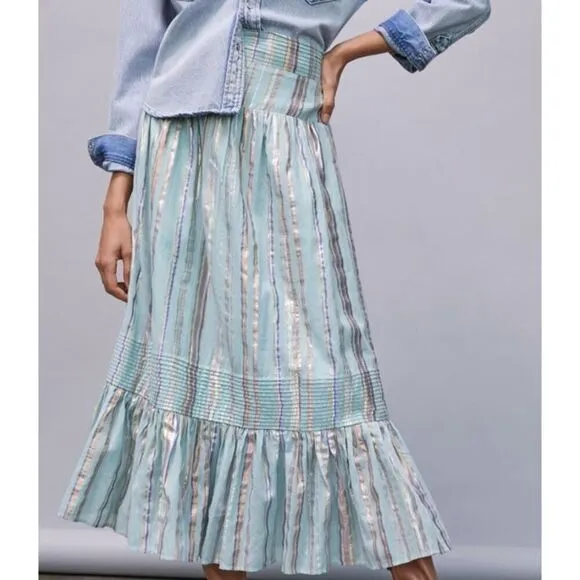 NEW Anthropologie Women Small Audriana Shimmer Maxi Skirt