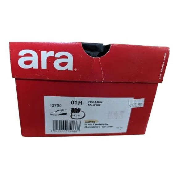 NEW ARA Andros Soft Black Leather Slip Ons Size 11W