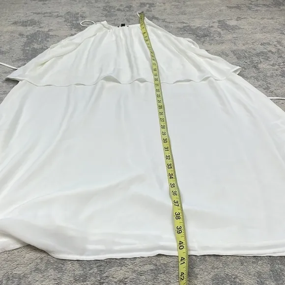 New ATM Crepe Georgette Halter Dress in Chalk White Popover Overlay Sz L