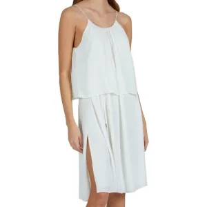 New ATM Crepe Georgette Halter Dress in Chalk White Popover Overlay Sz L