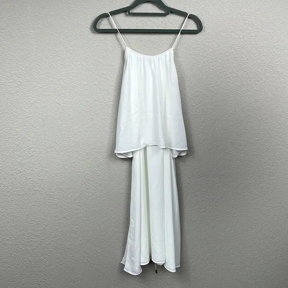 New ATM Crepe Georgette Halter Dress in Chalk White Popover Overlay Sz L