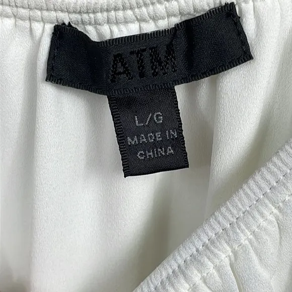 New ATM Crepe Georgette Halter Dress in Chalk White Popover Overlay Sz L