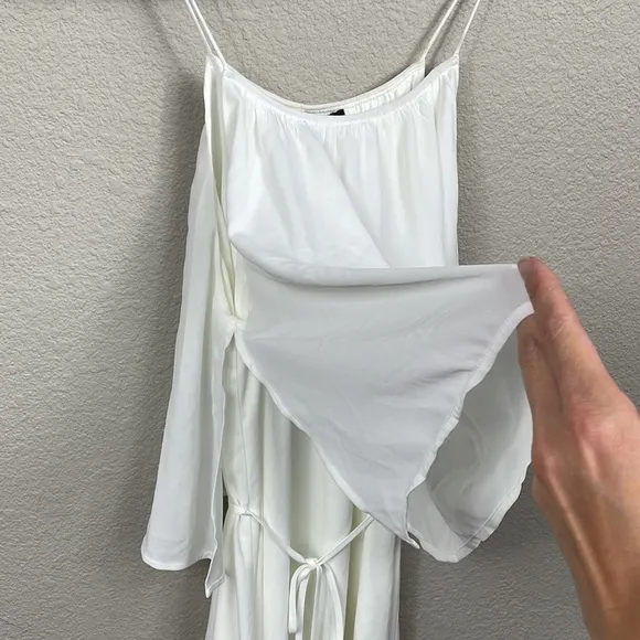 New ATM Crepe Georgette Halter Dress in Chalk White Popover Overlay Sz L