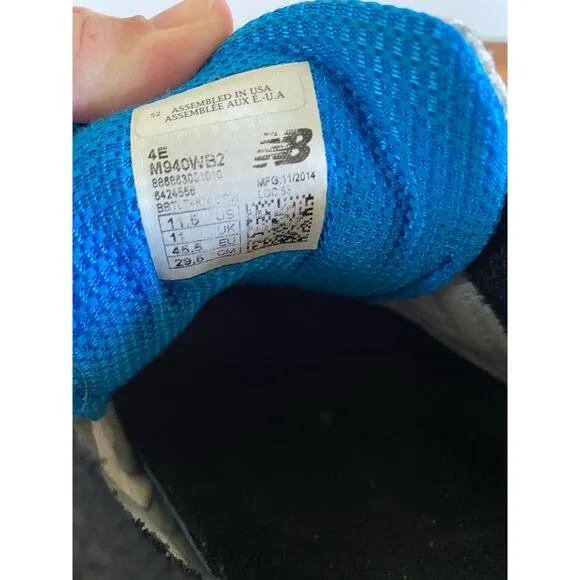 New Balance Mens 940 V2 M940WB2 Gray Blue Running Shoes Sneakers Size 11.5