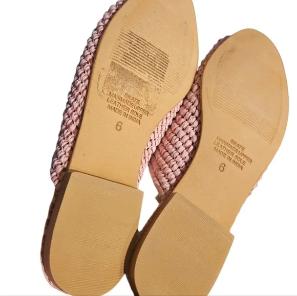 NEW! BAND OF THE FREE Skate Pink Raffia Flat Mules 6.