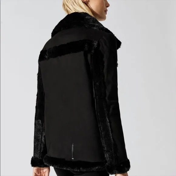 NEW Beach Riot Aspen micro suede faux fur lined black moto jacket Size Large