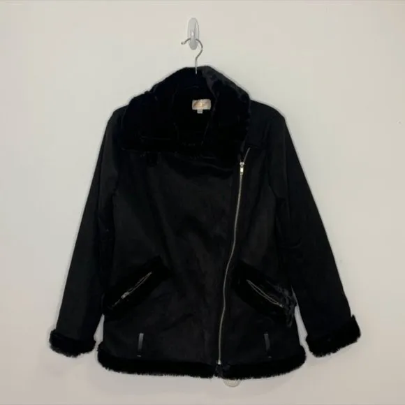 NEW Beach Riot Aspen micro suede faux fur lined black moto jacket Size Large