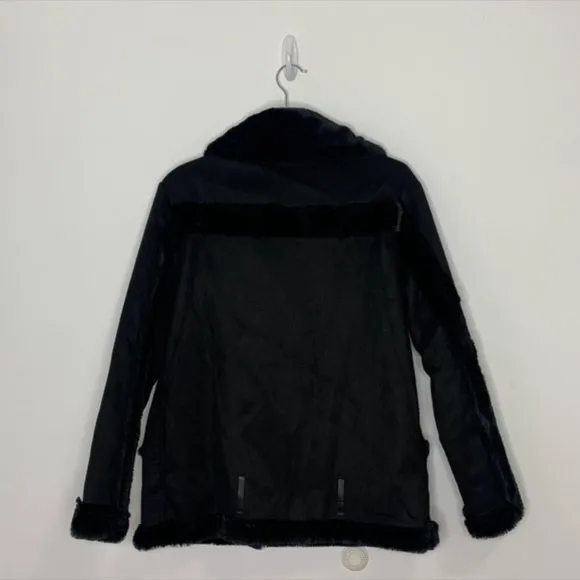 NEW Beach Riot Aspen micro suede faux fur lined black moto jacket Size Large