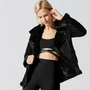 NEW Beach Riot Aspen micro suede faux fur lined black moto jacket Size Large
