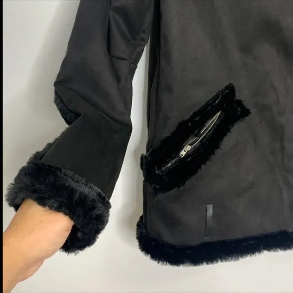 NEW Beach Riot Aspen micro suede faux fur lined black moto jacket Size Large