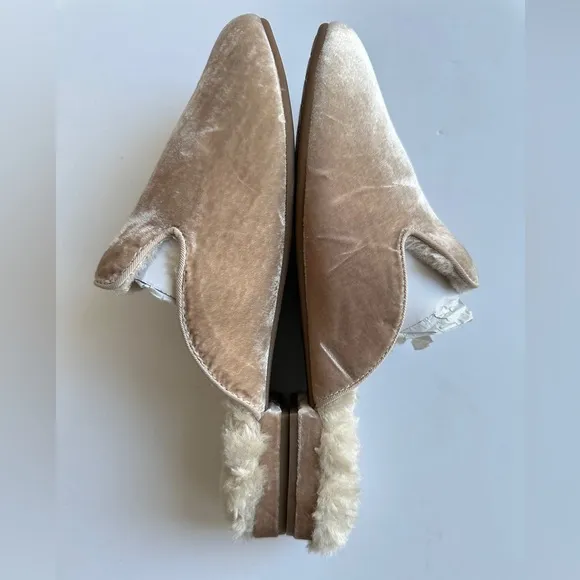 NEW‎ BIRDIES Phoebe Velvet Fur Flat Slip on Mules 7.5 Womens