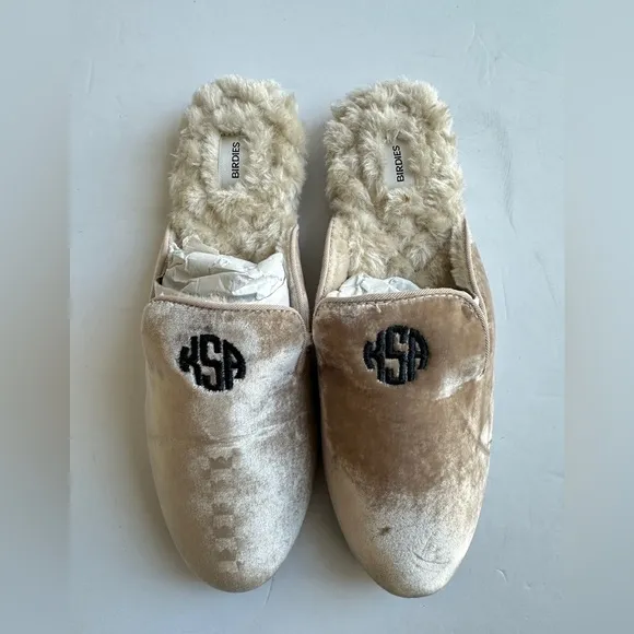 NEW‎ BIRDIES Phoebe Velvet Fur Flat Slip on Mules 7.5 Womens