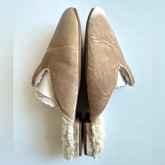 NEW‎ BIRDIES Phoebe Velvet Fur Flat Slip on Mules 7.5 Womens