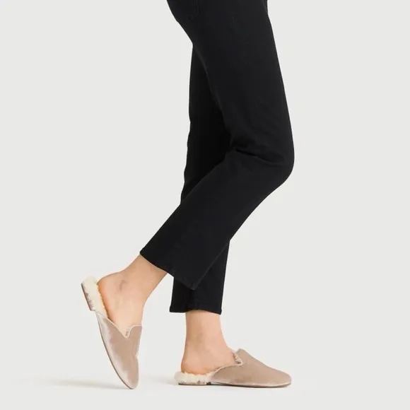 NEW‎ BIRDIES Phoebe Velvet Fur Flat Slip on Mules 7.5 Womens
