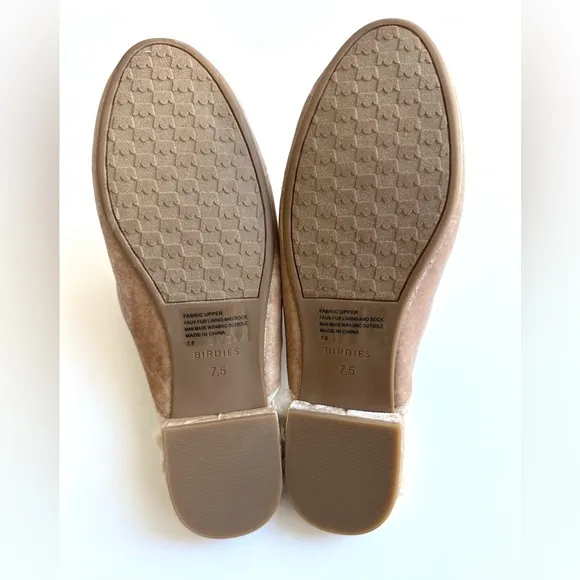 NEW‎ BIRDIES Phoebe Velvet Fur Flat Slip on Mules 7.5 Womens