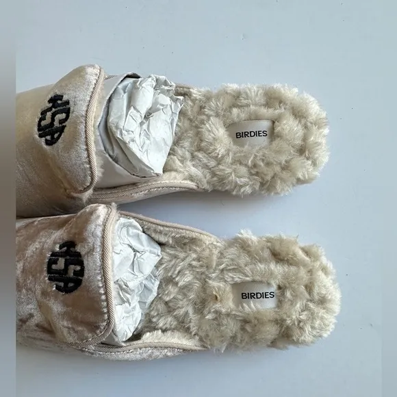 NEW‎ BIRDIES Phoebe Velvet Fur Flat Slip on Mules 7.5 Womens
