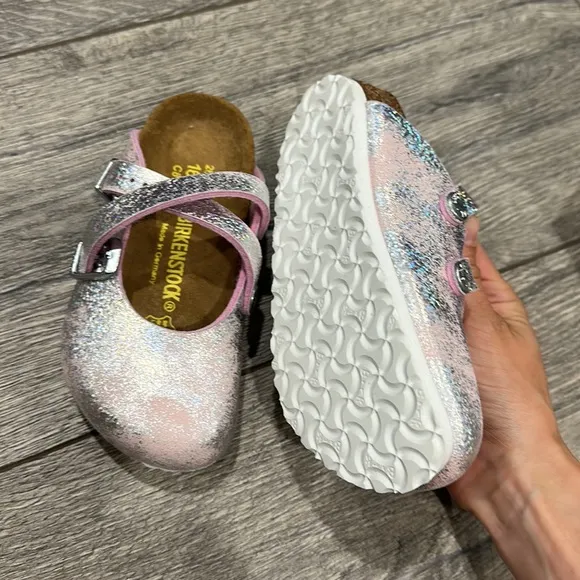 NEW • Birkenstock • Little Girls Dorian Slip On Clogs Pink Stardust Silver 8