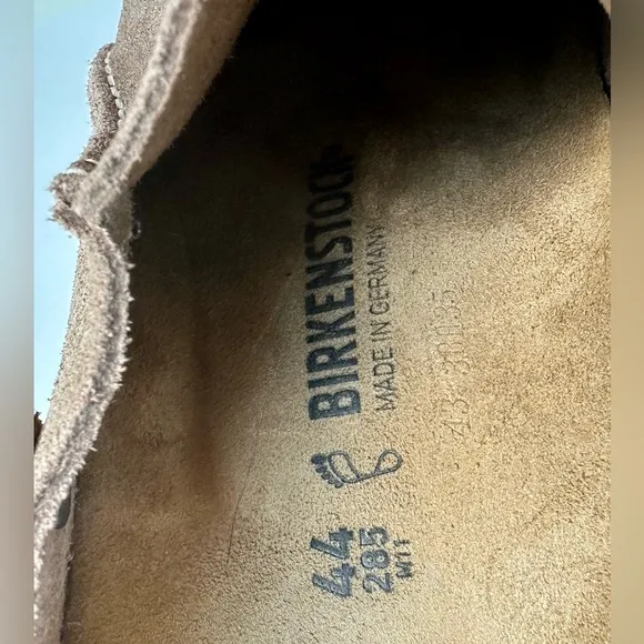 New Birkenstock Lutry Premium Suede Taupe Clogs with Backstrap, size 44, US 11