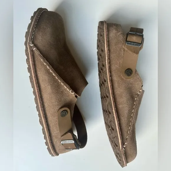 New Birkenstock Lutry Premium Suede Taupe Clogs with Backstrap, size 44, US 11