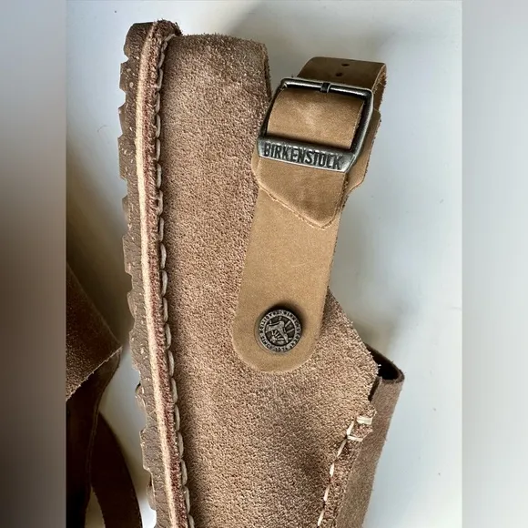 New Birkenstock Lutry Premium Suede Taupe Clogs with Backstrap, size 44, US 11