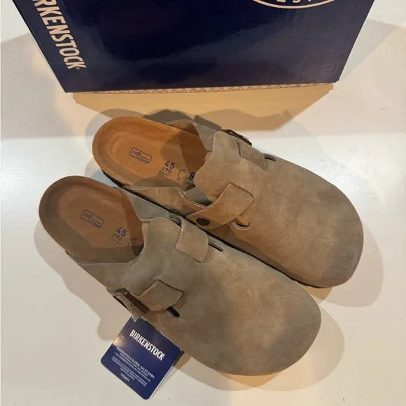 New Birkenstock Men's Tan Suede Clogs Boston BS Taupe 43 10-10.5