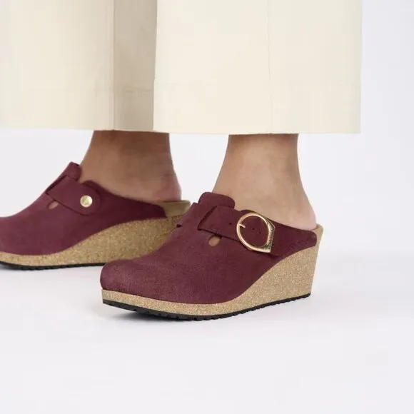 NEW Birkenstock women Made in Portugal Fanny Ring Buckle Wedge Clogs - Suede 253