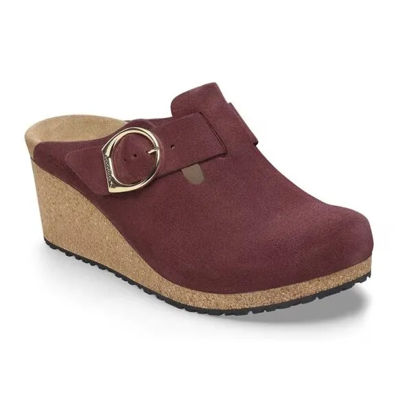 NEW Birkenstock women Made in Portugal Fanny Ring Buckle Wedge Clogs - Suede 253