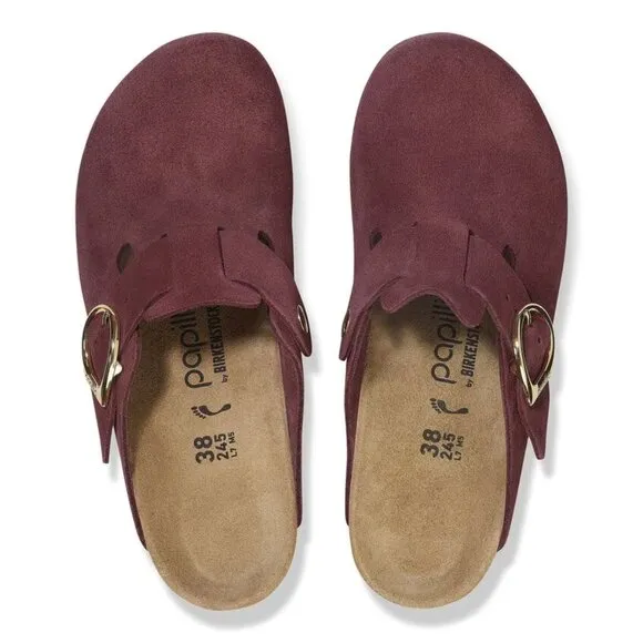 NEW Birkenstock women Made in Portugal Fanny Ring Buckle Wedge Clogs - Suede 253
