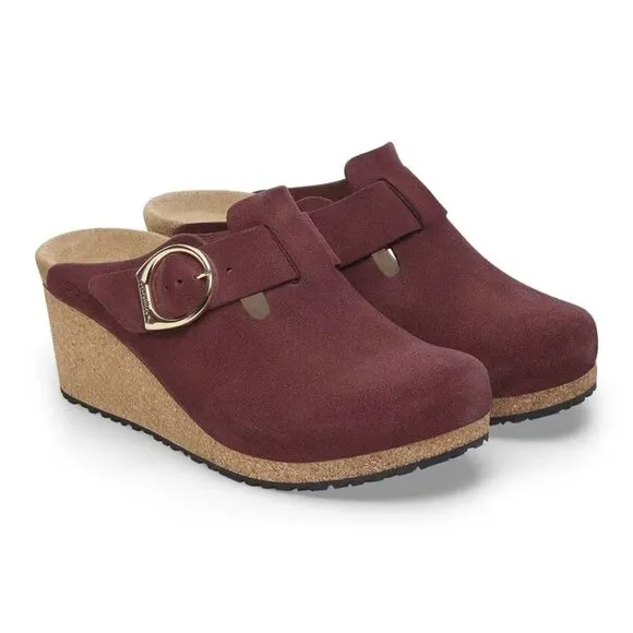 NEW Birkenstock women Made in Portugal Fanny Ring Buckle Wedge Clogs - Suede 253