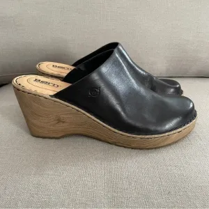 NEW Born Natalie Comfort Clogs Black Leather Wood Look Sole Women’s Size 11