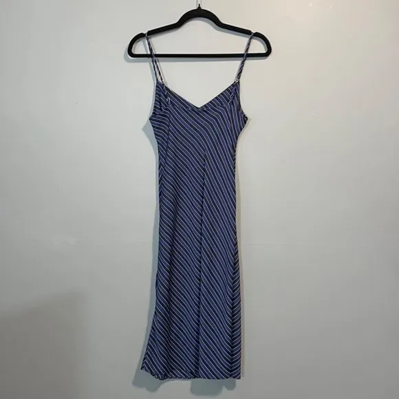 New BR 100% Silk Striped Bias Cut Slip Dress Blue 0, XS