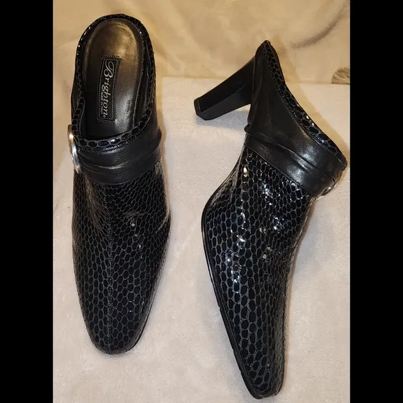 New Brighton Mules Heels Genuine Leather Black Size 9.5