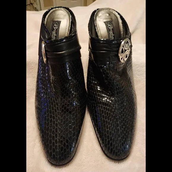 New Brighton Mules Heels Genuine Leather Black Size 9.5