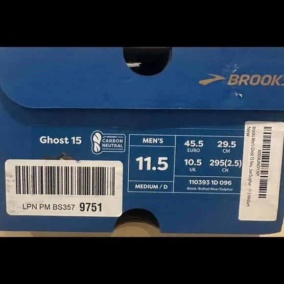 New Brooks Ghost 15 Running Sneakers Men's Size 11.5