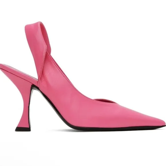 NEW By Far Yasha Slingback Leather Pointed Toe Twisted Strap Pink Heels Size 39