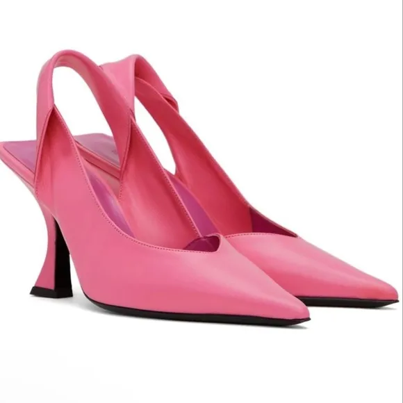 NEW By Far Yasha Slingback Leather Pointed Toe Twisted Strap Pink Heels Size 39