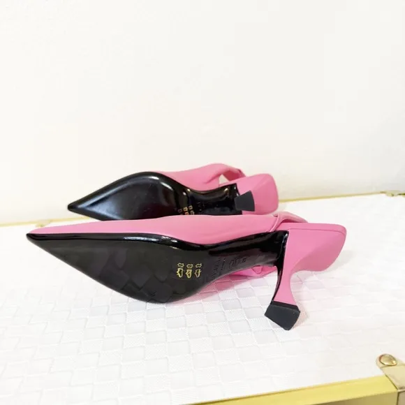 NEW By Far Yasha Slingback Leather Pointed Toe Twisted Strap Pink Heels Size 39