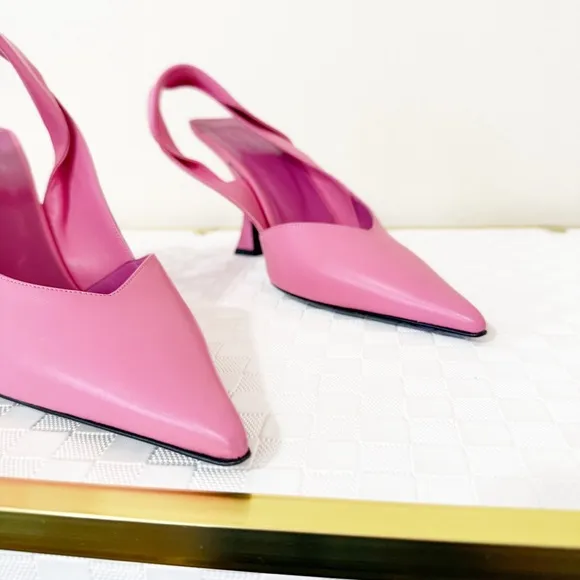 NEW By Far Yasha Slingback Leather Pointed Toe Twisted Strap Pink Heels Size 39