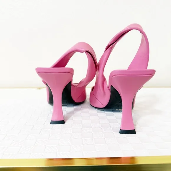 NEW By Far Yasha Slingback Leather Pointed Toe Twisted Strap Pink Heels Size 39