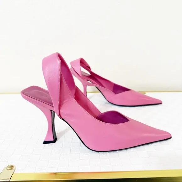 NEW By Far Yasha Slingback Leather Pointed Toe Twisted Strap Pink Heels Size 39