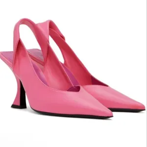 NEW By Far Yasha Slingback Leather Pointed Toe Twisted Strap Pink Heels Size 39