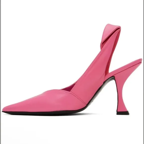 NEW By Far Yasha Slingback Leather Pointed Toe Twisted Strap Pink Heels Size 39