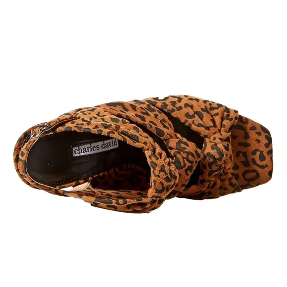 New Charles David Vinnie Suede Leopard-Print Slingback Sandal Heels
