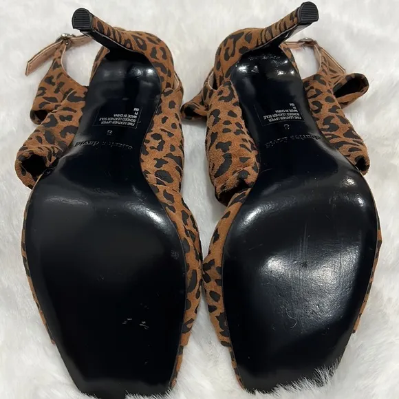 New Charles David Vinnie Suede Leopard-Print Slingback Sandal Heels