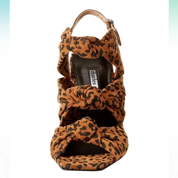 New Charles David Vinnie Suede Leopard-Print Slingback Sandal Heels